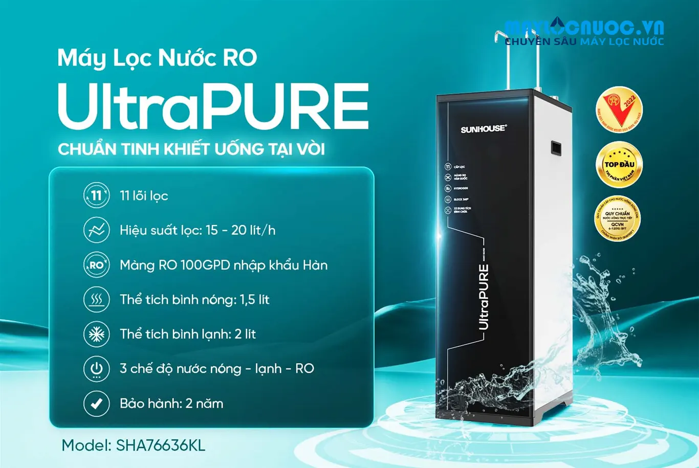 MÁY LỌC NƯỚC RO UltraPURE SUNHOUSE SHA76636KL -11 LÕI 